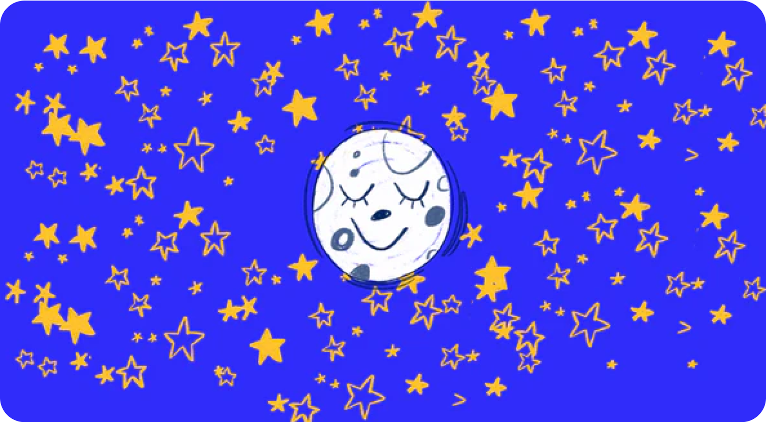 cartoon moon surrounded by twinkling stars-Cheeky